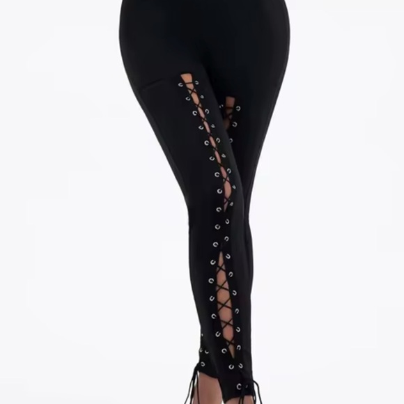 Lolo jeans Elegant Black Lace-Up Women's Leggings - Picture 1 of 8